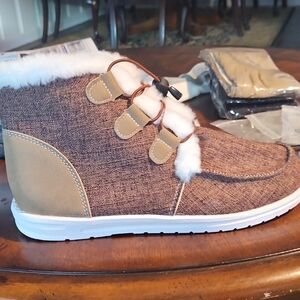 Brown and Tan Fur-Lined Sneakers